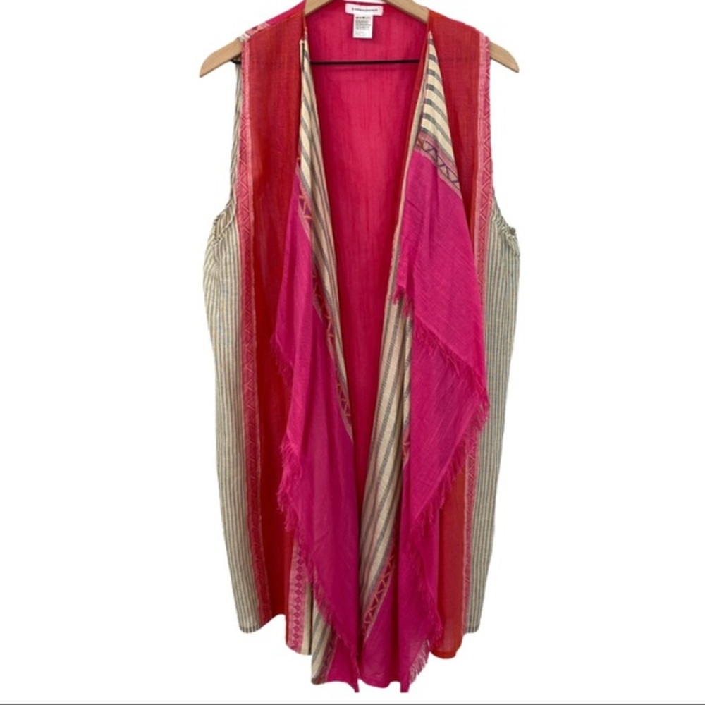 By Anthropologie Pink Lurex Fringe Open Duster